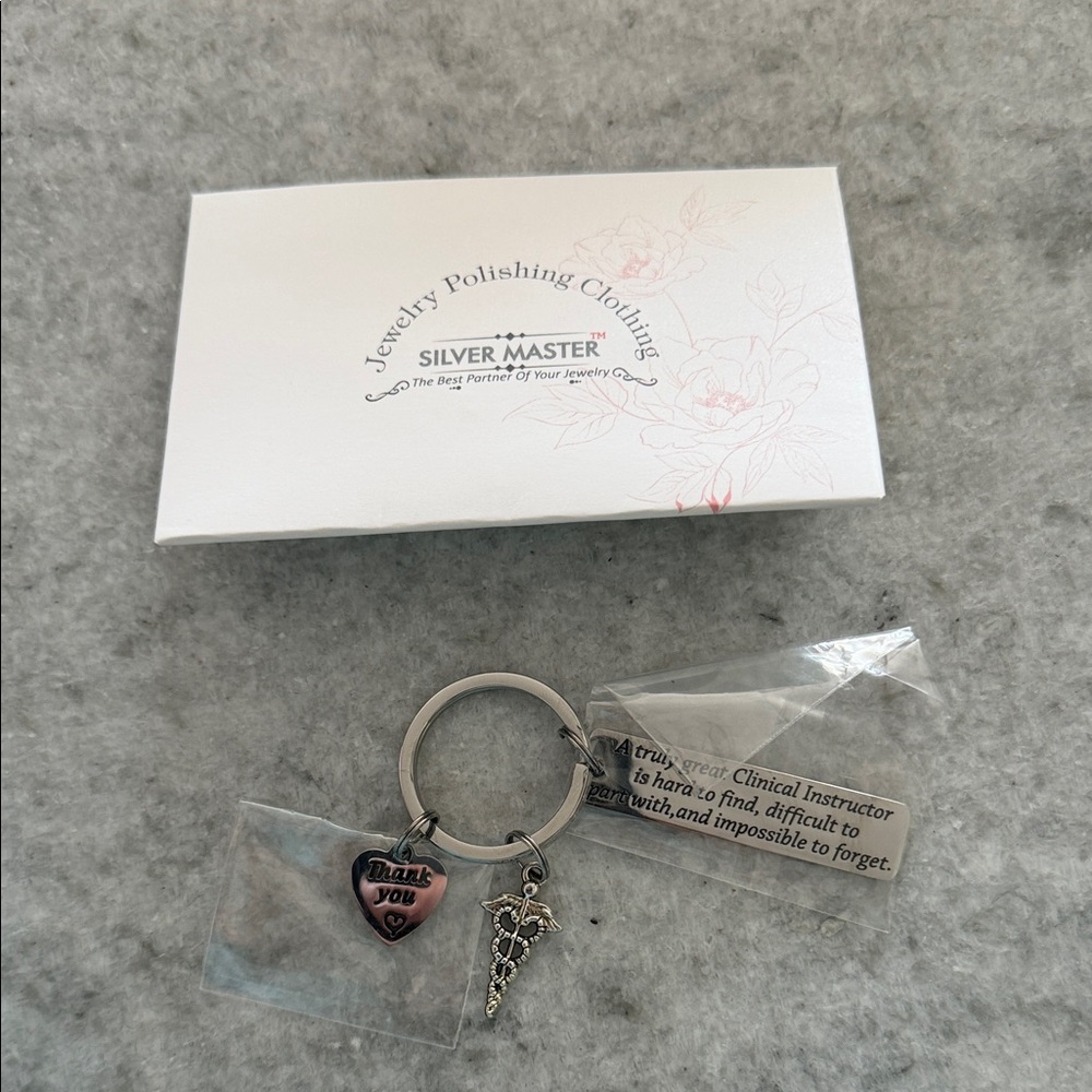 Heart and Charm Keychain with Thank You Message